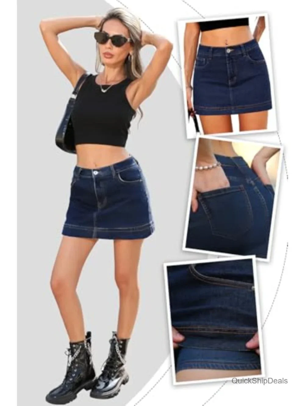 Women Denim Skort with Built-in Shorts High Waist Y2K Mini Skirt Stretchy